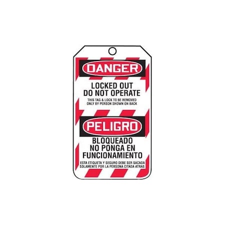 Accuform Safety Tags, DANGER LOCKED OUT DO NOT OPERATE Bilingual Spanish, 5.75inx3.25in, HS-Laminate, 25PK TSP103LTP